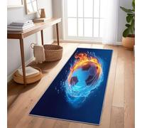 Blue Hallway Runner Rug 60 x 150 cm Non Slip Washable Carpet, Dream Water Fire Football Narrow Rugs, Entrance Low Pile Runner Carpet for Living Room Bedroom Entryway Kitchen
