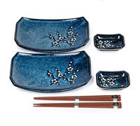 Blue Hana Cherry Blossom Japanese Sushi Plate Set