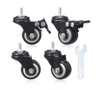 BLUE HANDCART 1.5 inch Caster Wheels, Casters Set of 4 Heavy Duty Threaded Stem Caster Wheel, M6 x 15mm PU No Noise Swivel Castors with 360 Degree Rotation, (Two with Brake)