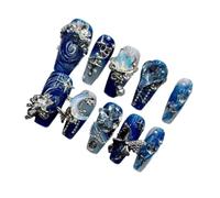 Blue Handmade Wear Nail, Senior Sense Of Heavy Industry In Europe And The United States Wind Luxury Fashion Art Absolutely Beautiful In The Long Section Of Nail Art
