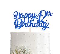 Blue Happy 12th Birthday Cake Topper, Royal Blue Glitter Cheers To 12 Years Party Cake Decorations, Supply