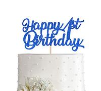 Blue Happy 1st Birthday Cake Topper, Royal Blue Glitter Cheers To 1 Year Party Cake Decorations, Supply