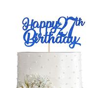 Blue Happy 27th Birthday Cake Topper, Royal Blue Glitter Cheers To 27 Years Party Cake Decorations, Supply