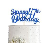Blue Happy 47th Birthday Cake Topper, Royal Blue Glitter Cheers To 47 Years Party Cake Decorations, Supply