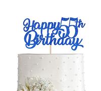 Blue Happy 55th Birthday Cake Topper, Royal Blue Glitter Cheers To 55 Years Party Cake Decorations, Supply