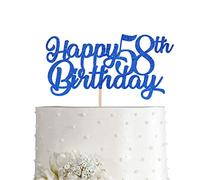Blue Happy 58th Birthday Cake Topper, Royal Blue Glitter Cheers To 58 Years Party Cake Decorations, Supply