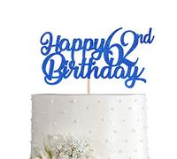 Blue Happy 62nd Birthday Cake Topper, Royal Blue Glitter Cheers To 62 Years Party Cake Decorations, Supply