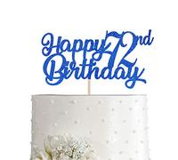 Blue Happy 72nd Birthday Cake Topper, Royal Blue Glitter Cheers To 72 Years Party Cake Decorations, Supply
