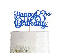 Blue Happy 83rd Birthday Cake Topper, Royal Blue Glitter Cheers To 83 Years Party Cake Decorations, Supply