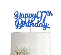 Blue Happy 97th Birthday Cake Topper, Royal Blue Glitter Cheers To 97 Years Party Cake Decorations, Supply