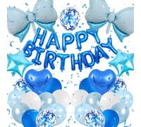 Blue Happy Birthday Decorations with Bow Balloons for Birthday Room Decor House Decor Wedding Anniversary Graduation Party Decorations Supplies