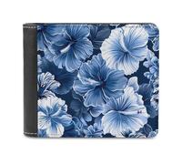 Blue Hawaiian Hibiscus Floral Bifold Wallet PU Leather Slim Purse Pocket Wallet with Card Holder for Office Travel