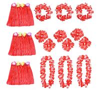 Blue Hawaiian Hula Skirt and Lei Set X6 - Flower Necklace, Headband and Bracelet - 30cm Grass Hula - Luau - Fancy Dress Costume Accessory