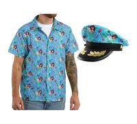 Blue Hawaiian Shirt and Blue Hat - XLarge - Hawaii Tropical Short Sleeve Shirt and Sailor Hat - Perfect for Stag Do/Hen Do Fancy Dress Summer Beach Parties and Other Fancy Dress Events