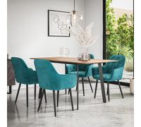 Haydon Extending Dining Table And Chairs - Oak Effect Table Top w Black Legs + Anika Velvet Dining Chair Set Of 6 More4Homes Blue One Size