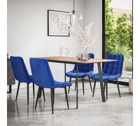 More4Homes Haydon Extending Dining Table + Chairs- Oak Effect Table Top W Black Legs + Nova Velvet Dining Chair Set Of 6 (Blue)