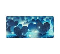 Blue Heart Background Desk Mat 40x90cm, Non-Slip Rubber Base with Stitched Edges, Waterproof Desk Pad for Keyboard & Mouse, Large Mouse Pad for Office Gaming