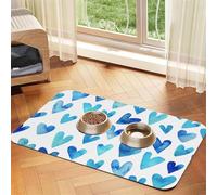 Blue Heart Elegant Romantic Unique,Waterproof Pet Feeding Mat,PU Leather Placemats for Cat Dog Water Bowl,Food Mats,30x45cm