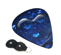 Blue Heart Guitar Picks 6 Pcs, 0.46mm Thickness Celluloid Plectrum with Leather Picks Holder, Personalized Guitar Pick for Bass Electric Acoustic Guitars Lovers Gift