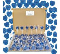Blue Heart Lollipop Box With 80 Blue Raspberry Heart Lollipops | Fun & Unique Valentines Day Sweet Gift for Him Or Her