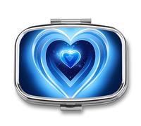 Blue Heart Pill Case with 2 Compartment, Pill Organizer Portable Square Pill Box,Vitamin Pill Organizer for Pocket Purse and Travel