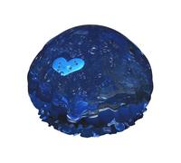 Blue Heart Shower Cap for Women Reusable Waterproof Shower Bonnet Washable Elastic Band Bath Hair Hat Double Layered Bath Cap Extra Large for Long Hair