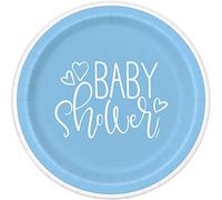Blue Hearts Baby Shower Round Dinner Plates (48cm) - Perfect for Celebrations - 8ct