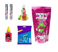 Blue Heat Chamoy Candy Pickle Kit-Includes 1x Blue Heat Chips 55g, 1x Chamoy Gusano, 1x Minitajin, 2x Fruit Rollup, 1x American Pickle in pounch-Ultimate Spicy Snack Gift Set (Garlic Joe Pickle Kit)