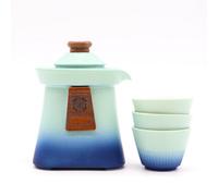 Blue Heaven Temple Teapot & 3 Cups Set - Elegant Tea Gift