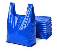 Blue Heavy Duty Plastic Carrier Bags Pack of 300 - Size Large 11x17x21 - Strong Vest Handle Shopping Bags | Multipurpose Retail, Grocery & Takeaway Packaging | Eco-Friendly 100% Recycled