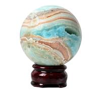 Blue Hemimorphite Crystal Ball with Wooden Base for Divination Camera Photo Shoot Home Office Art Decoration,80~85mm Gemstone Stone