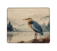 Blue Heron Artistic Mouse Pad, Nature Inspired Design Stitched Edge Mousepad, Rubber Non-Slip Washable Gaming Mouse Pad for Home and Office Use Square 9.4"x7.9"