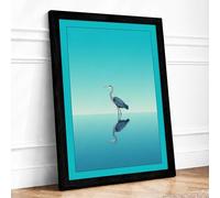 Blue Heron at Rest Minimalist Framed Wall Art Print A3 Black