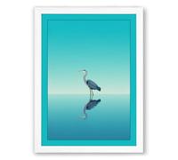 Blue Heron at Rest Minimalist Framed Wall Art Print A4 (29.7×21cm) White, Wall Decor for Living Room, Bedroom, Office & Home, Ready to Hang, Art Gift