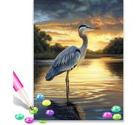 Blue Heron Bird 5D Diamond Art Kits Adults 12x16 Inch Diamond Art Kit for Beginners, DIY Full Drill Diamond Painting Gem Art and Crafts, for Gift Home Wall Decor 10651