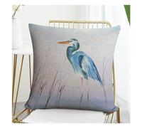 Blue Heron Bird Pillow Cover Linen Fabric Home Decoration for Sofa Cushion Car Lumbar Pillow Suitable for 18×18 Pillow Inserts (Pillow Core Not Included)