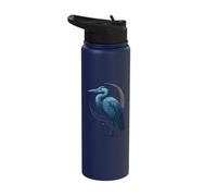 Blue Heron Celestial Crescent Moon Bird Watching Birdwatcher Stainless Steel Insulated Water Bottle