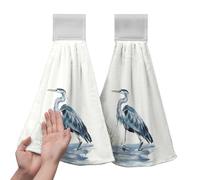 Blue Heron Coastal Hanging Hand Towels Set of 2 Summer Nautical Ocean Beach Themed Kitchen Towels with Hanging Loop Sea Bird Pelican Dish Towel Soft Absorbent Guest Fingertip Bath Towel for Bathroom