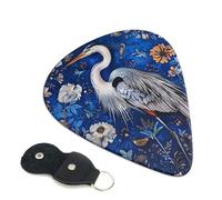 Blue Heron Floral Garden Guitar Picks for Bass, Electric Acoustic Guitar, Ukulele, Accessories, Thin Guitar Picks with Organizer Bag, Pack of 6