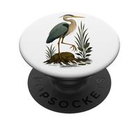 Blue Heron Standing Wetland Birder PopSockets Adhesive PopGrip