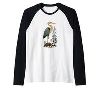 Blue Heron Standing Wetland Birder Raglan Baseball Tee