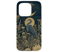 Blue Heron Wildflower Plant Pattern Sage Green Celestial Case for iPhone 15 Pro