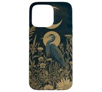 Blue Heron Wildflower Plant Pattern Sage Green Celestial Case for iPhone 15 Pro Max