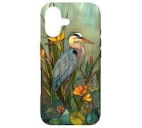 Blue Heron Wildflower Plant Pattern Sage Green Celestial Case for iPhone 17