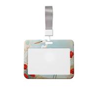 Blue Heron with Red Flowers Sliding Id Badge Holder Hard Plastic Work Card Case Name Tag Protector for Nurses Office
