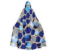 Blue Hexagons And Diamond Print Adult Wizard Hooded Cloaks Robe Cosplay Outfit Are Suitable For The Halloween Carnival