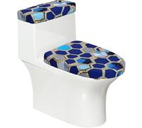 Blue Hexagons and Diamond Print Bathroom Toilet Lid Cover, Washable Toilet Lid Set,Fits Most Round,Oblong Lids