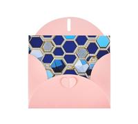 Blue Hexagons and Diamond Print Blank Cards and Envelopes 5" x 6" for Wedding Birthday Invitations and All Occasions