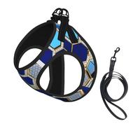 Blue Hexagons and Diamond print Dog Harness and Leash Set, Reflective Adjustable Puppy Vest for Small Medium Large Dogs, Cats
