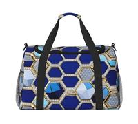 Blue Hexagons and Diamond Print Stylish Foldable Carry On Tote with Waterproof Zipper for Weekend Getaways Bag